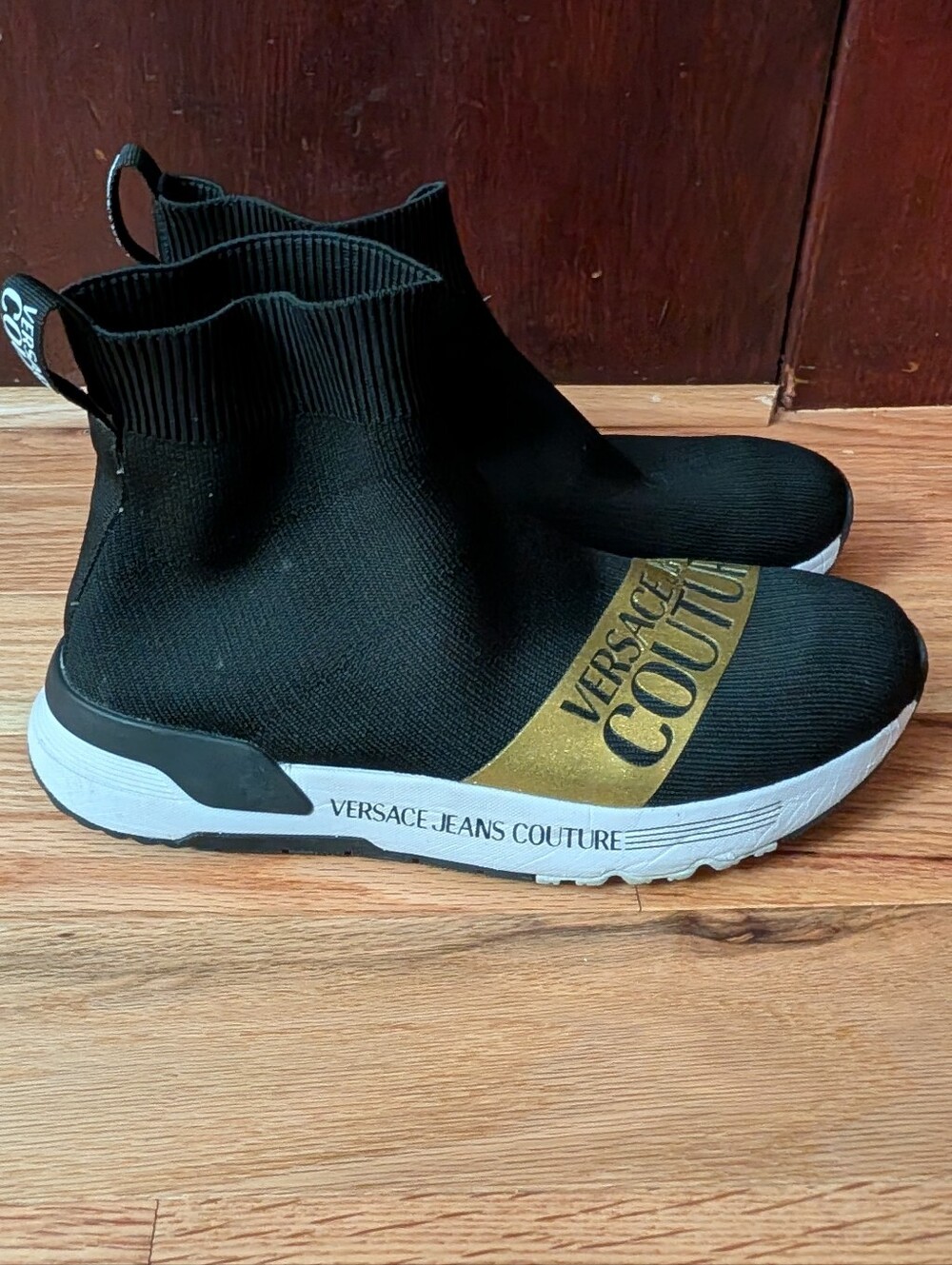 Versace Jeans Couture Sock Sneakers Black Gold Logo Knit Shoes EU 40
